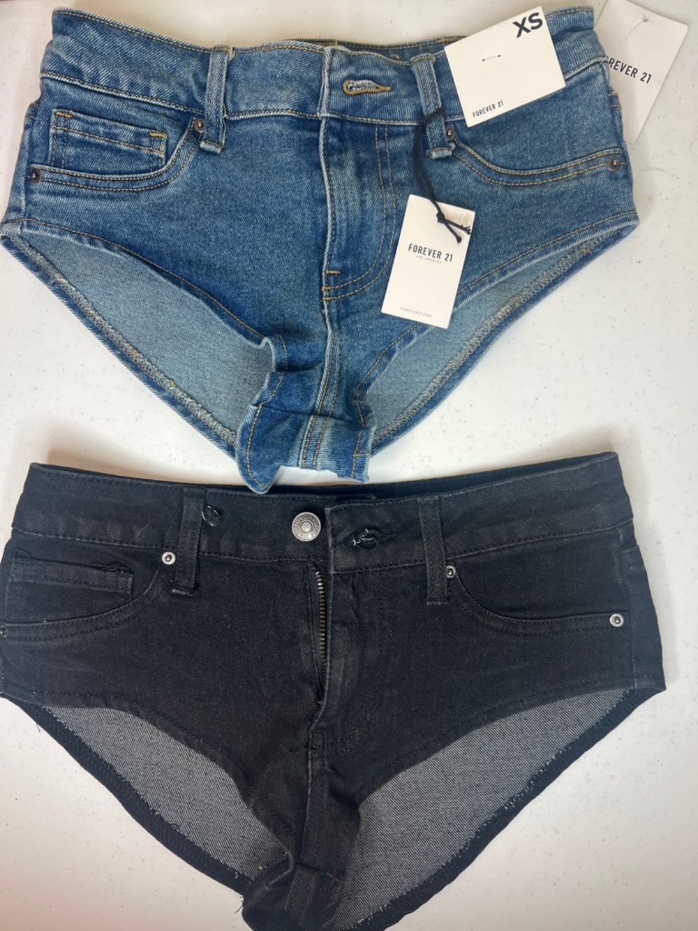 Forever 21 Light Blue and Black Denim Shortie Duo